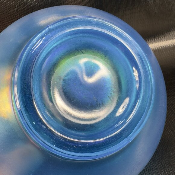 Fenton Celeste Stretch Glass Blue Iridescent Console Bowl Dish Shiny Finish Bowl - Picture 6 of 14